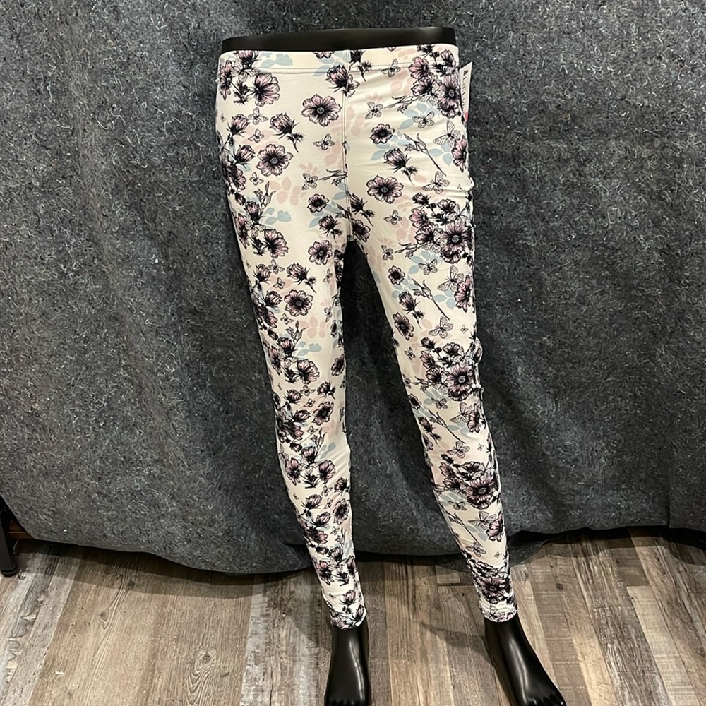 NEW La Lviv WOMENS Plus Size White Floral Pretty Stretch Waist Legging Pants